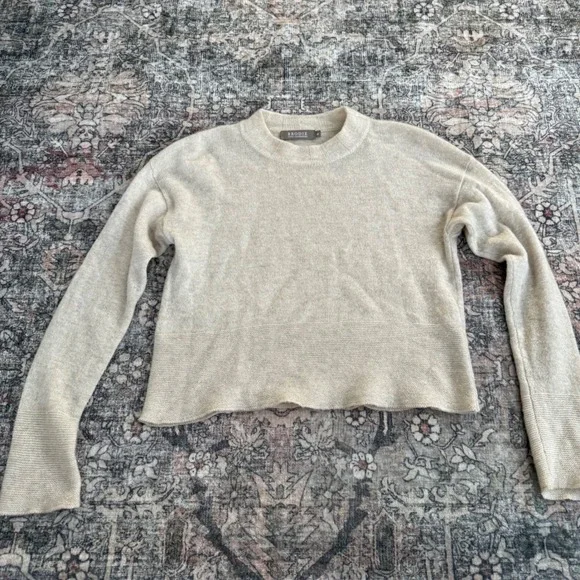 BRODIE Fine Cashmere Cropped Crew Neck Long Sleeve Sweater Light Beige Size S - Picture 2 of 6